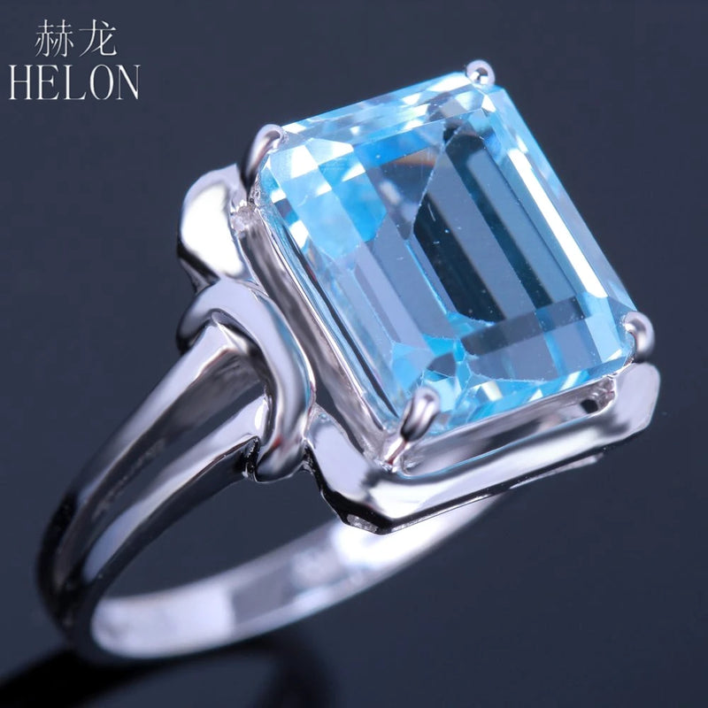 Solid 14K White Gold 6ct Cushion Sky Blue Topaz Engagement Ring for Women