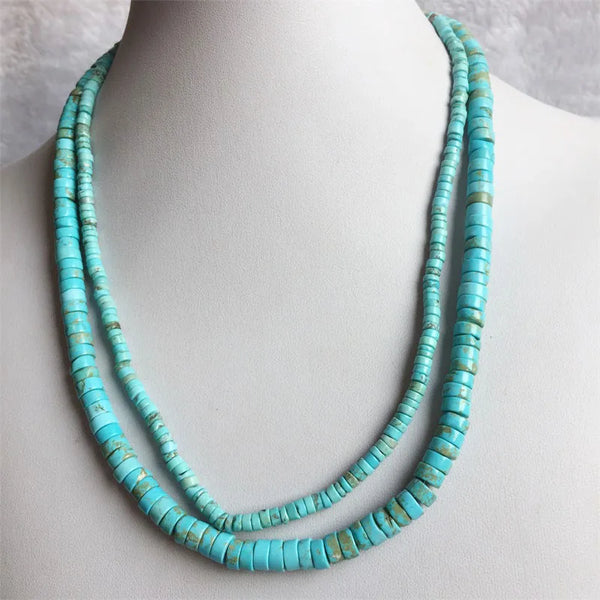 Sterling Silver Blue Turquoise Heishi Necklace Choker.