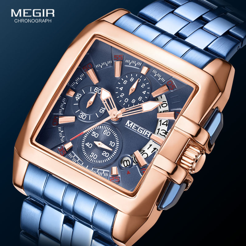 Stainless Steel Blue Rose Gold Luminous Military Sport Watch for Men