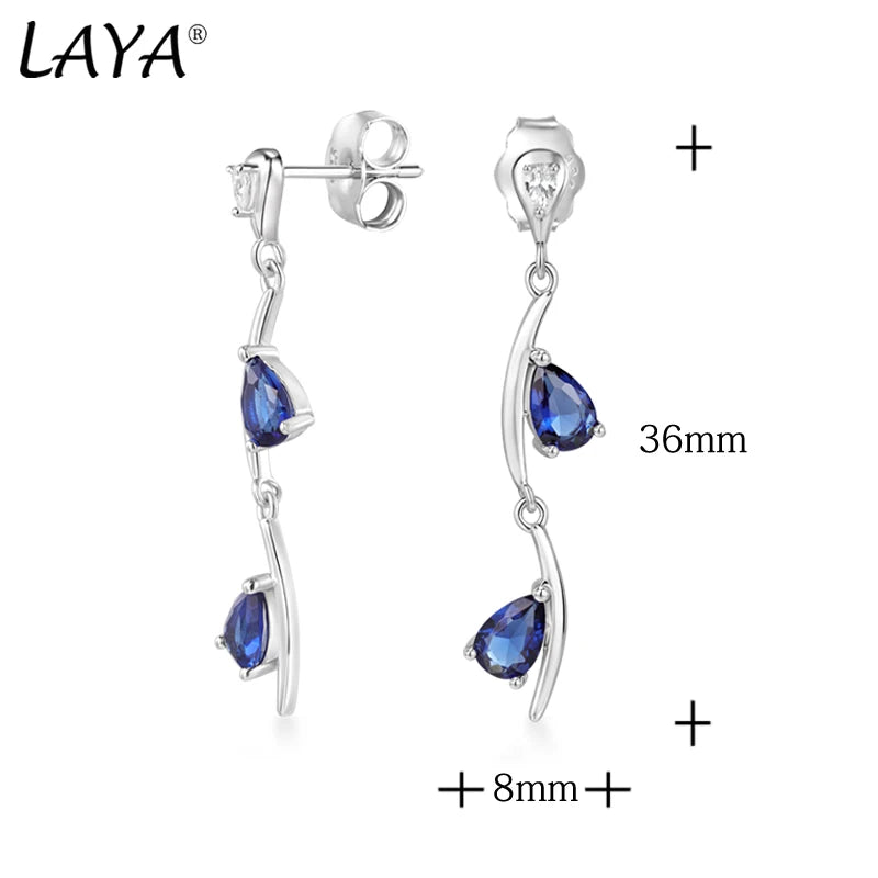 Sterling Silver Blue Crystal Irregular Long Hanging Earrings for Women