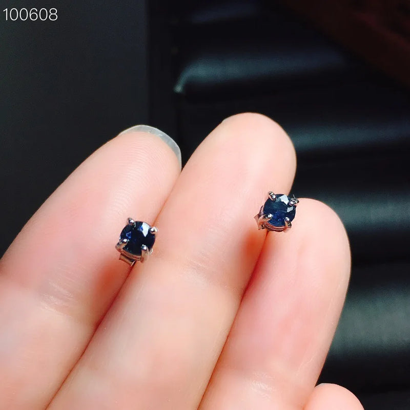 925 Sterling Silver 3mm Sapphire Stud Earrings for Women