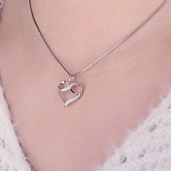 Sterling Silver Simulated Diamond Infinity Knot Heart Pendant Necklace for Women