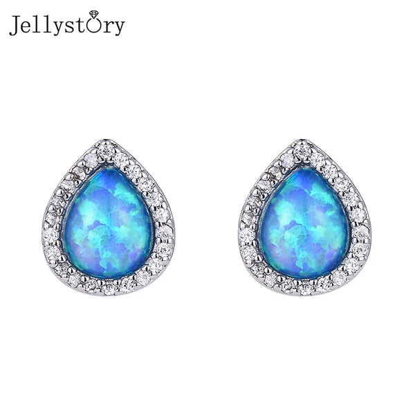 Sterling Silver Blue White Opal Stud Earrings for Women