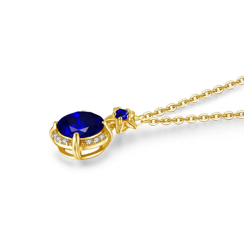 18K Gold Blue Sapphire Pendant Necklace For Women