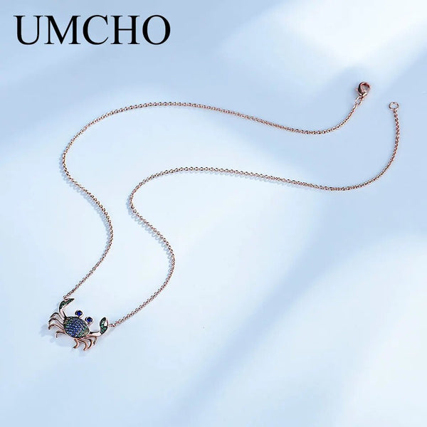 925 Sterling Silver Colorful Crab Chain Necklace for Women