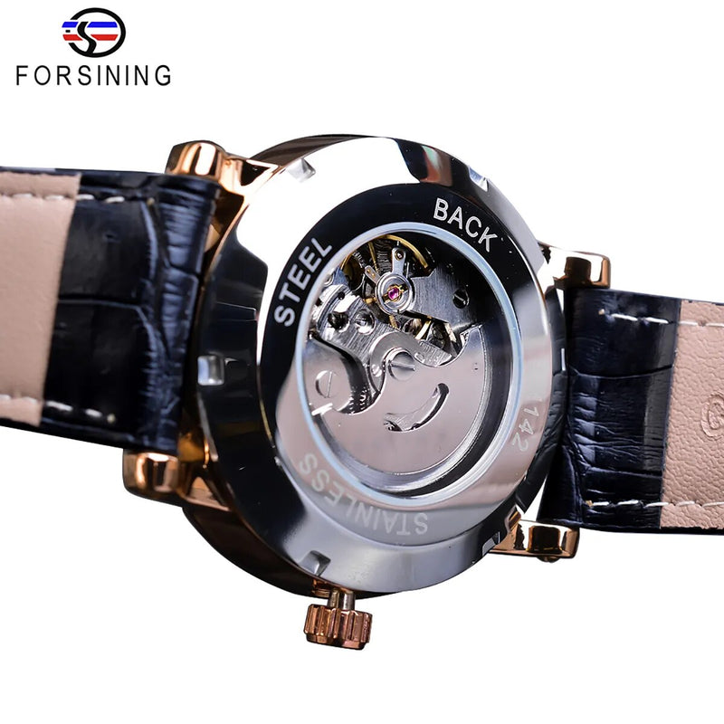 Stainless Steel Leather Band Automatic Watch with Sub Dials for Men