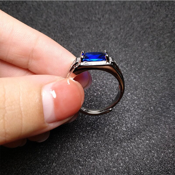 Sterling Silver Blue Crystal Sapphire Topaz Zircon Diamonds Rings for Men