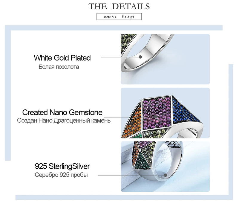 925 Sterling Silver Rainbow Gemstone Stackable Rings for Women