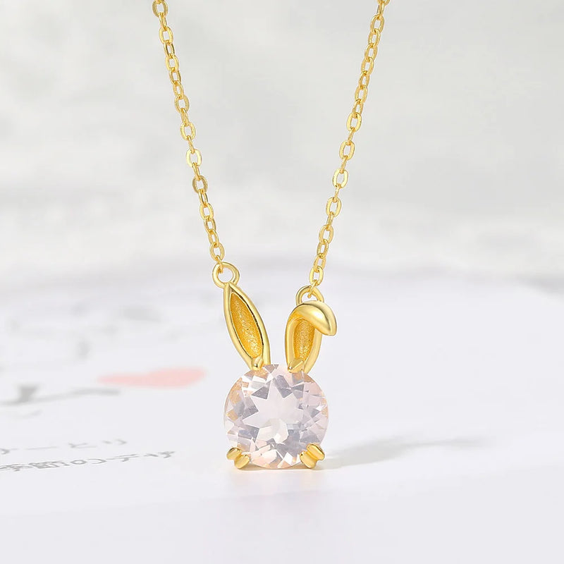 925 Silver Rose Quartz Pendant Necklace Set for Women