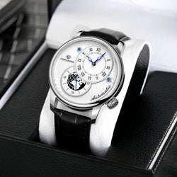 Stainless Steel Double Dial Hollow Mechanical Wristwatch for Men