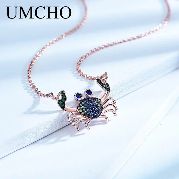 925 Sterling Silver Colorful Crab Chain Necklace for Women