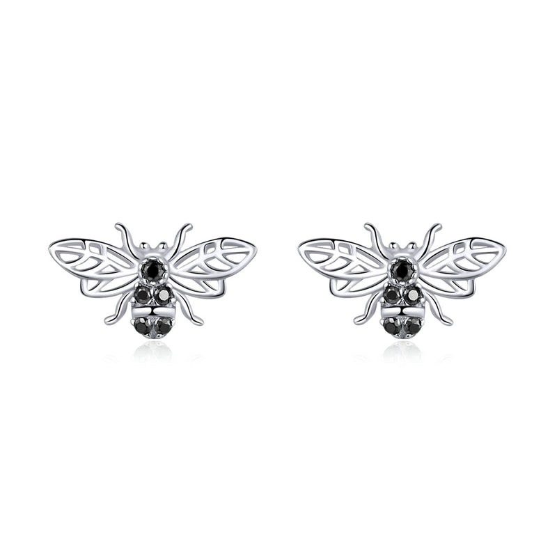 Sterling Silver Clear CZ Bee Stud Earrings for Women