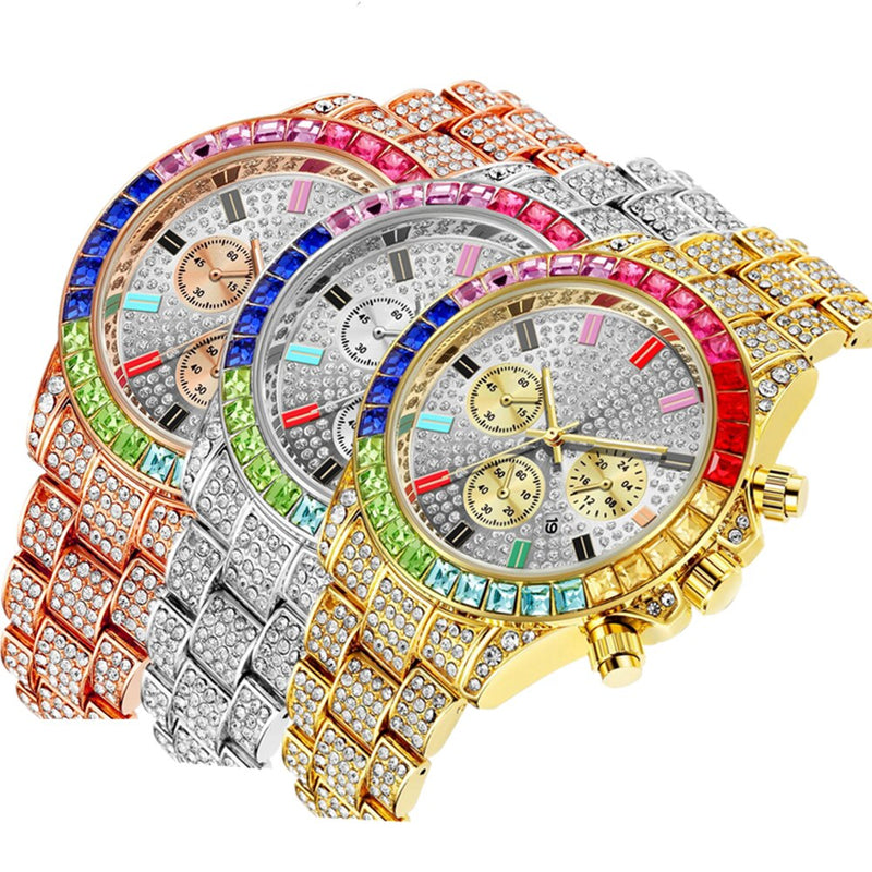 Gold Iced Out Quartz Square Wristwatch for Men & Women