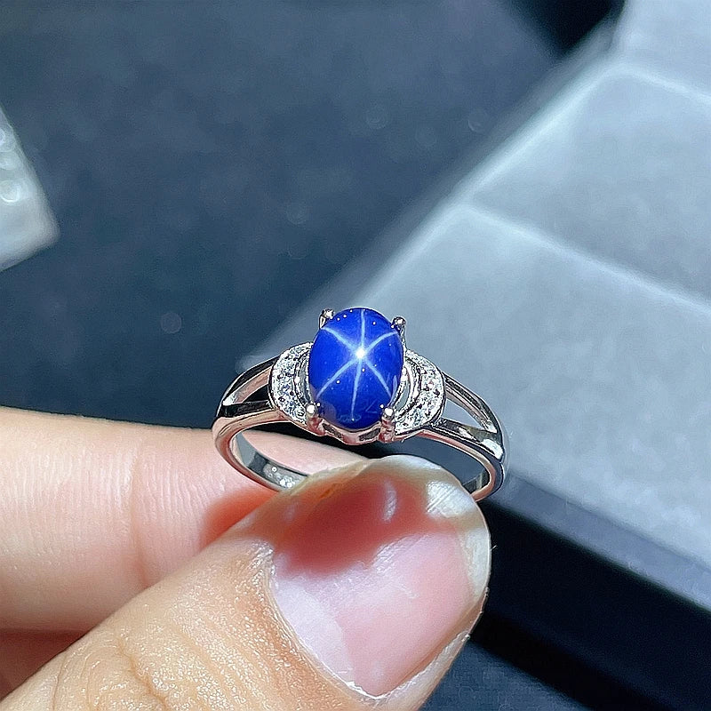 Sterling Silver Star-Shaped Ring with Sapphire, Beautiful Packaging