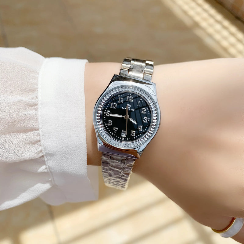 Luxury Silver Steel Watch with Butterfly Lock & Numberal Marks - Waterproof, Ideal for Women.