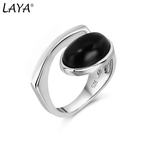 Sterling Silver Black Agate Pink glass Irregular Ring for Men