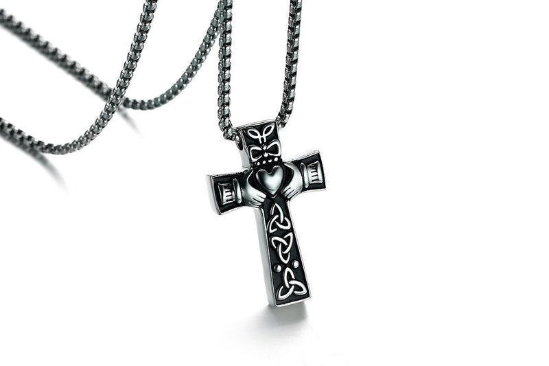 Stainless Steel Claddagh Cross Pendant Necklace for Men