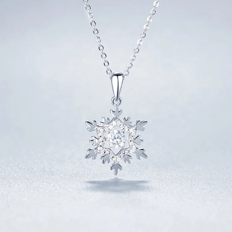 925 Sterling Silver Snowflake Moissanite Pendant Necklace for Women