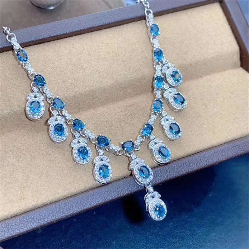 925 Sterling Silver Natural Topaz Pendant Choker Necklace for Women