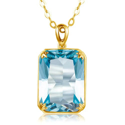 14K Gold Aquamarine Rectangle Pendant Necklace for Women