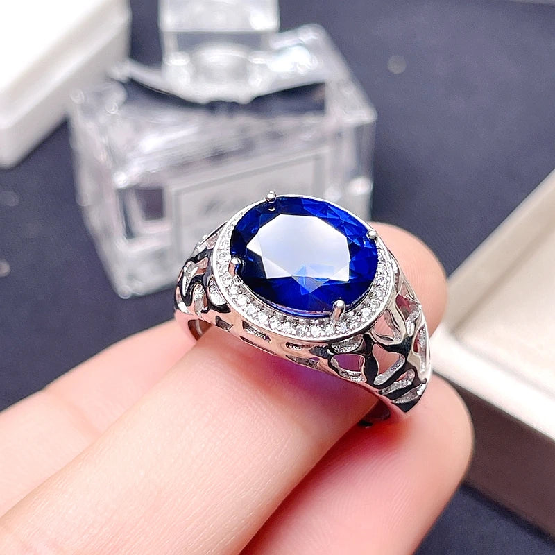 925 Pure Silver 5 Carat Sapphire Ring for Men