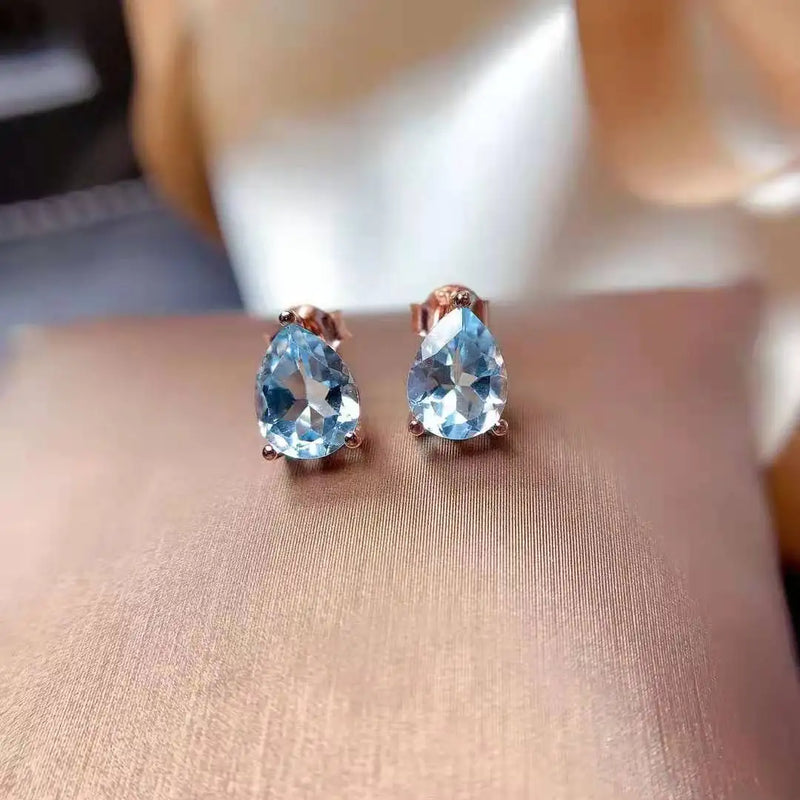 Sterling Silver Aquamarine Stud Earrings For Women