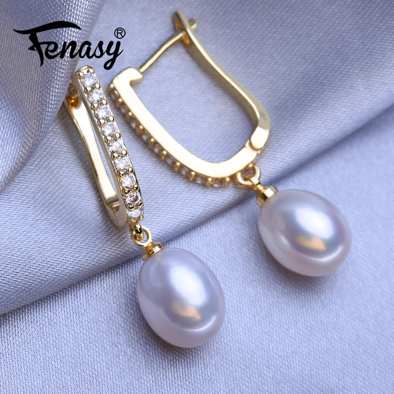 Silver/Gold Natural Freshwater Pearl Drop Earrings for Women