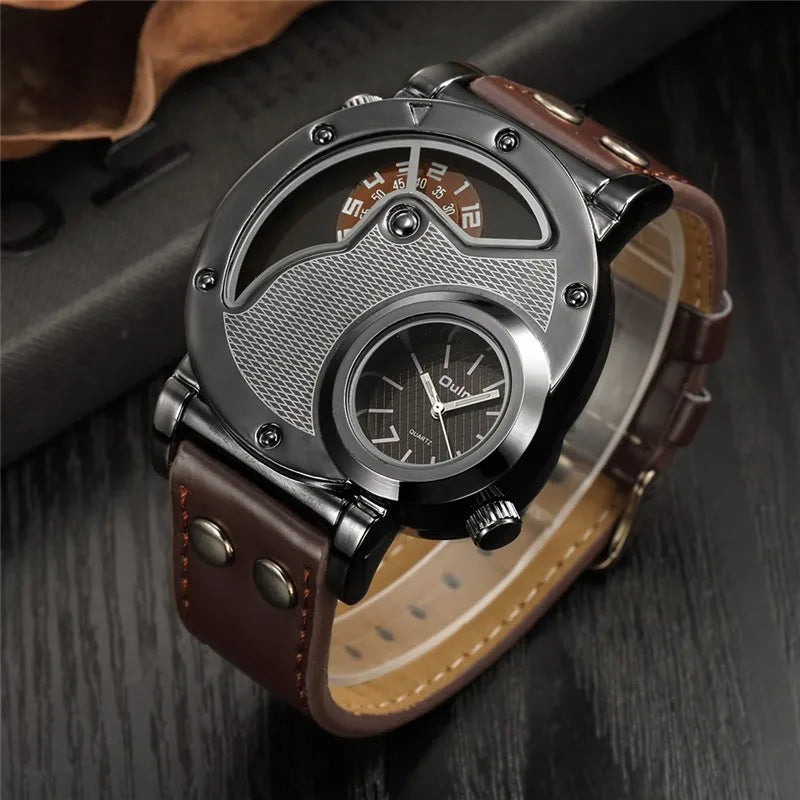 Stylish Two-Zone Luxury Men's Leather Watch