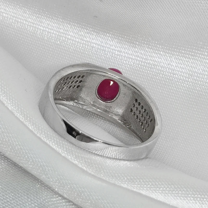 925 Sterling Silver Natural Ruby Flower Ring for Men