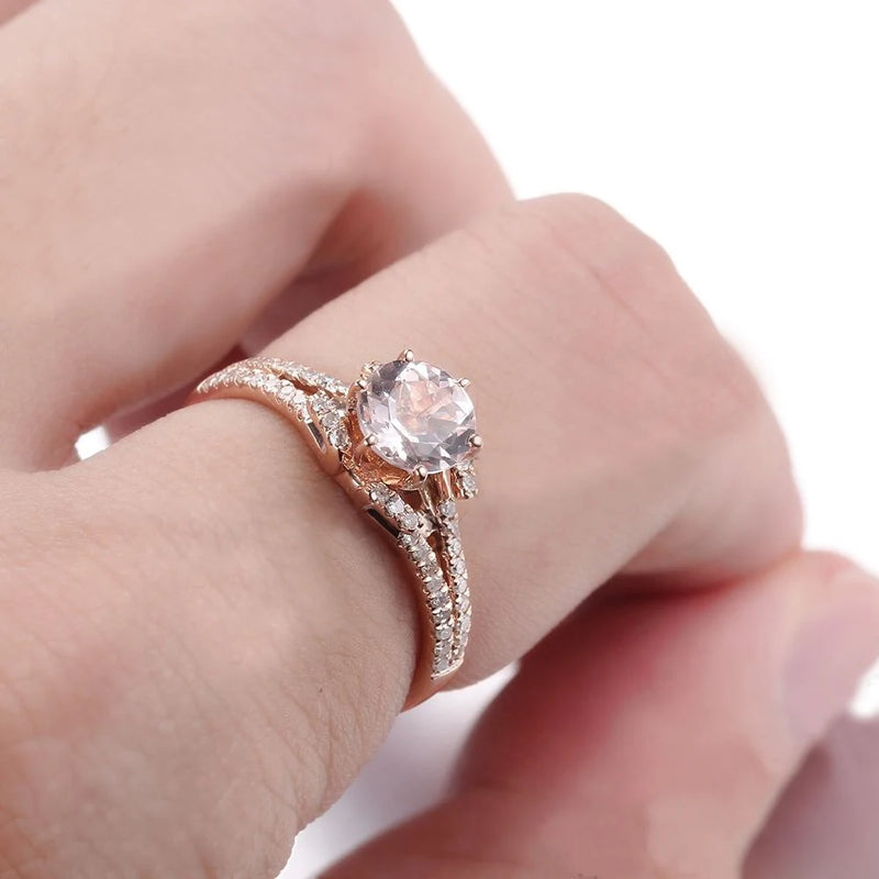 10K Rose Gold Morganite 6.5mm Engagement Ring for Women