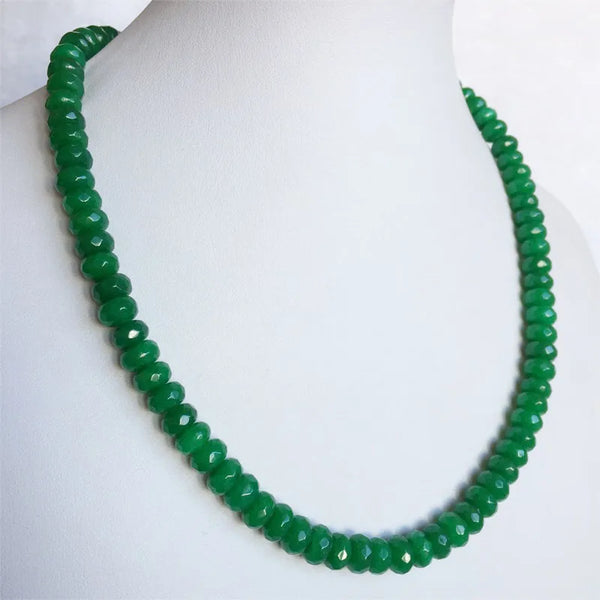 Silver 5*8MM Deep Green Emerald Faceted Choker Necklace for Women