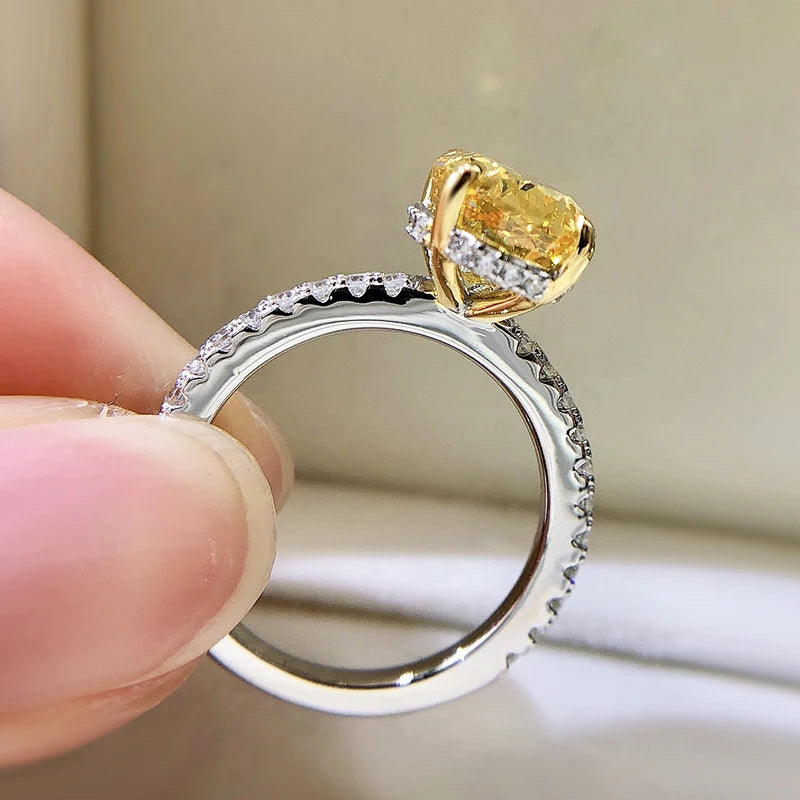 925 Sterling Silver Oval Yellow Diamond Radiant Ring for Women