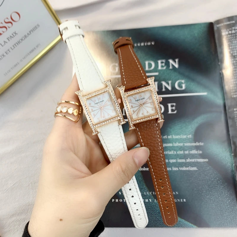 Luxury Diamond Fashion Watch for Ladies: High-Grade, Waterproof, Leather Strap, Quartz Movement.