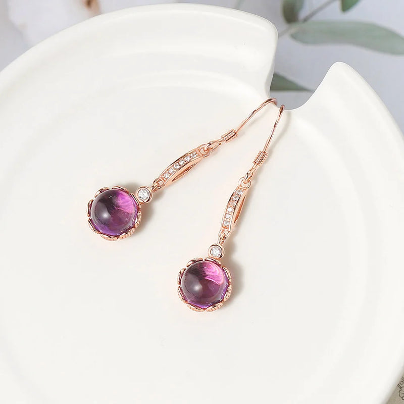 925 Silver Rose Gold Plated Amethyst Drop Earrings for Women