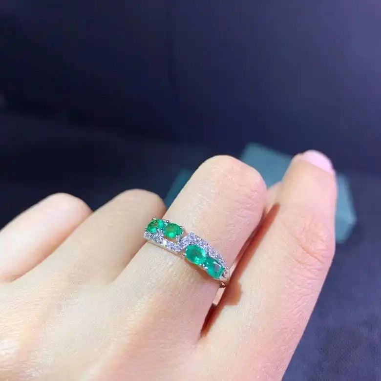 925 Sterling Silver Emerald Ring for Women