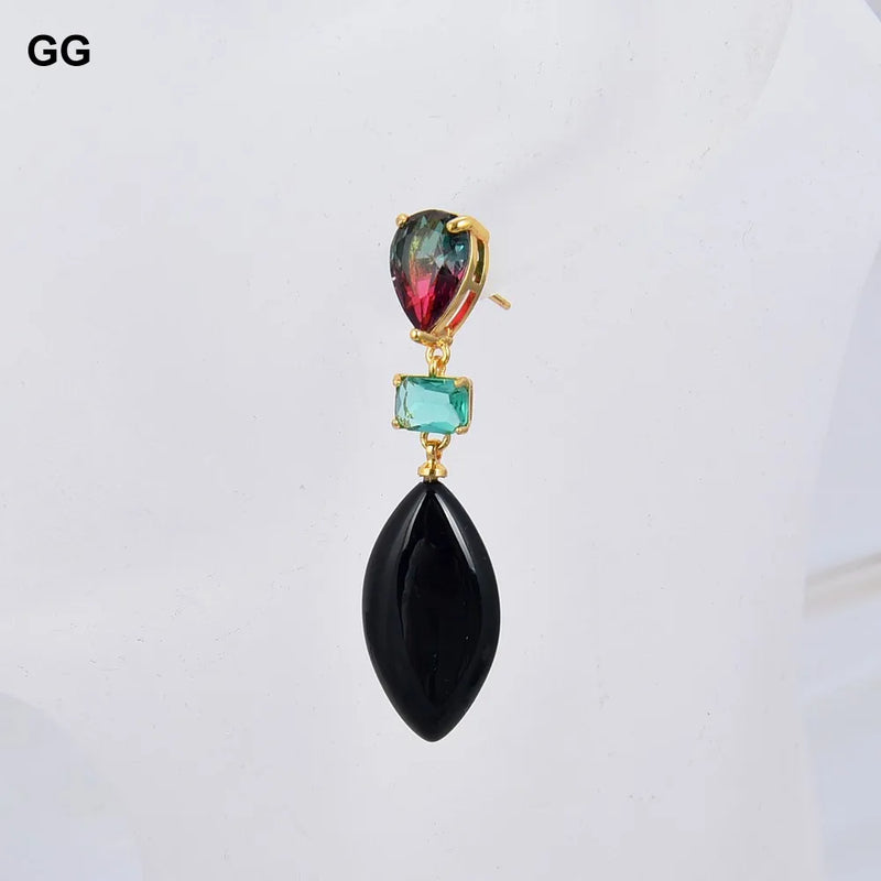 Natural Stone Multi Color Crystal Black Onyx Dangle Stud Earrings for Women