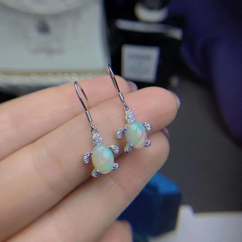 925 Sterling Silver Natural Opal Gemstone Drop Earrings for Women