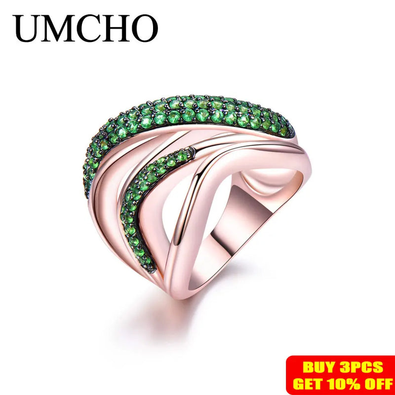 925 Sterling Silver Simulated Emerald Geometric Ring for Women