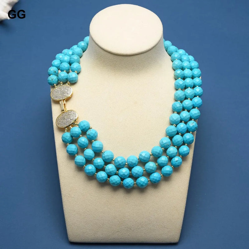 Sterling Silver Blue Turquoise Necklace Jewelry Set For Women