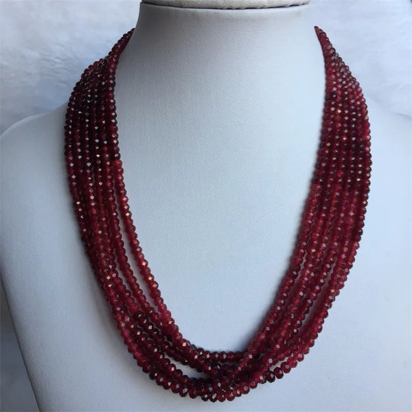 Sterling Silver Red Ruby Double Color Cluster Bead Strand Necklace for Women