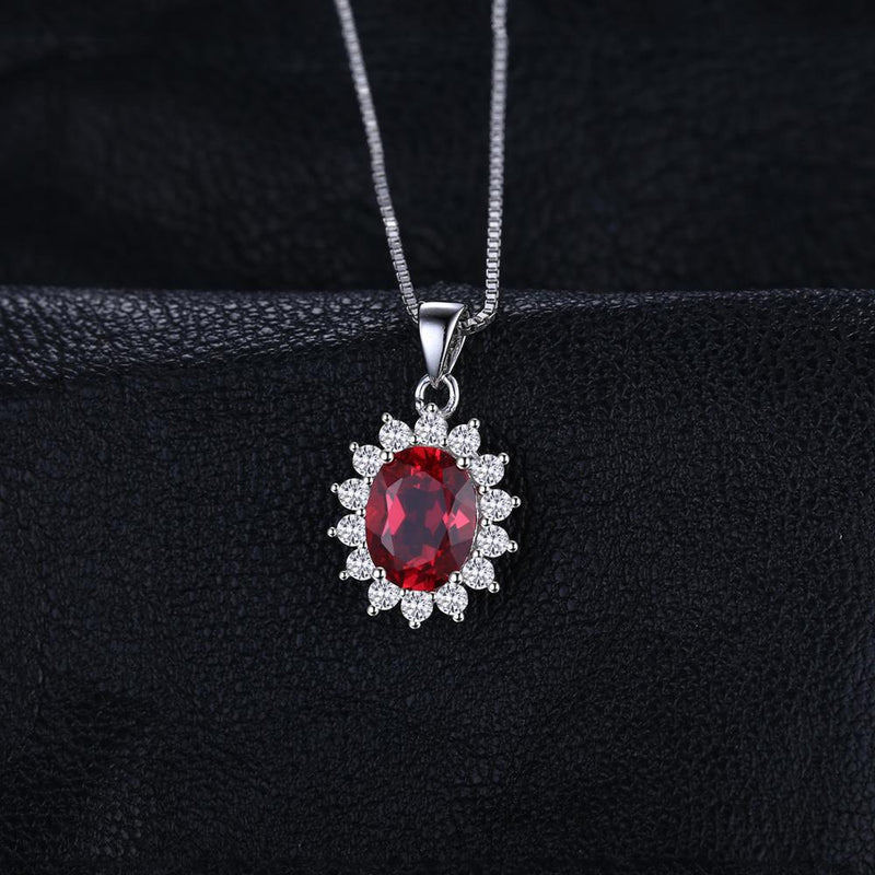 925 Sterling Silver Created Red Ruby Pendant, 2.6ct for Woman