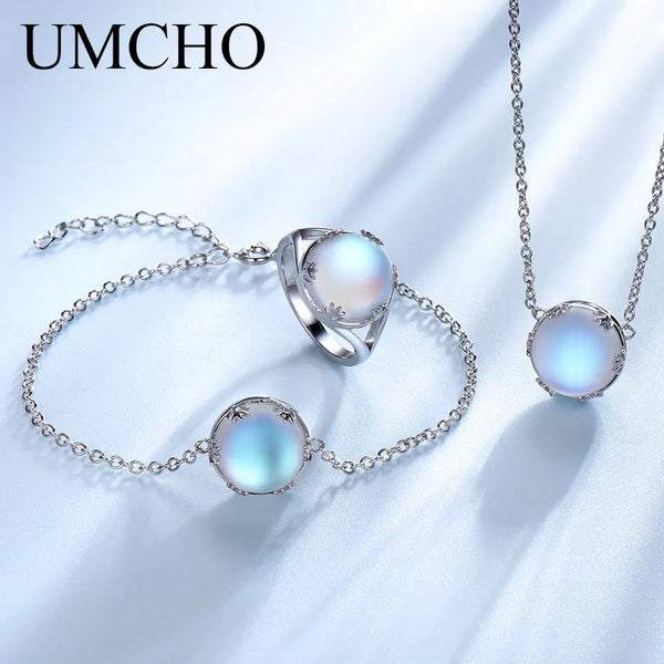 925 Sterling Silver Colorful Aurora Crystal Necklace and Bracelet Set for Women