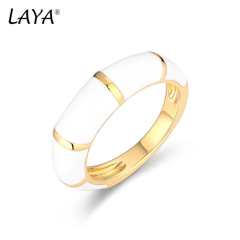 925 Sterling Silver White Enamel Circle Ring for Women