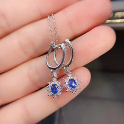 Sterling Silver Oval Cut Natural Sapphire Drop Dangle Earrings for Women