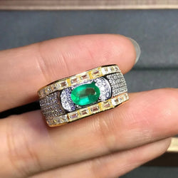 925 Sterling Silver Emerald Ring for Men