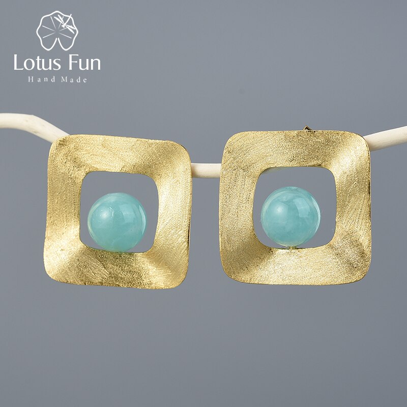 925 Sterling Silver Lotus Fun Natural Stone Stud Earrings for Women