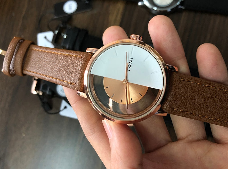 Stainless Steel Leather Half Transparent Unisex Watch