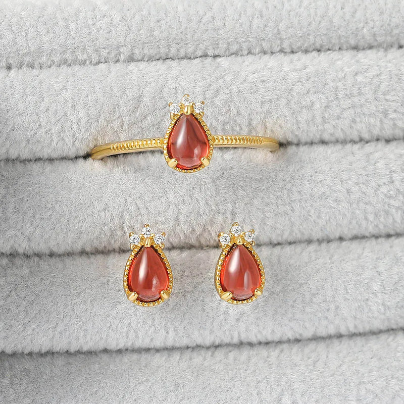 14K Gold Plated Sterling Silver Waterdrop Garnet Jewelry Set for Women