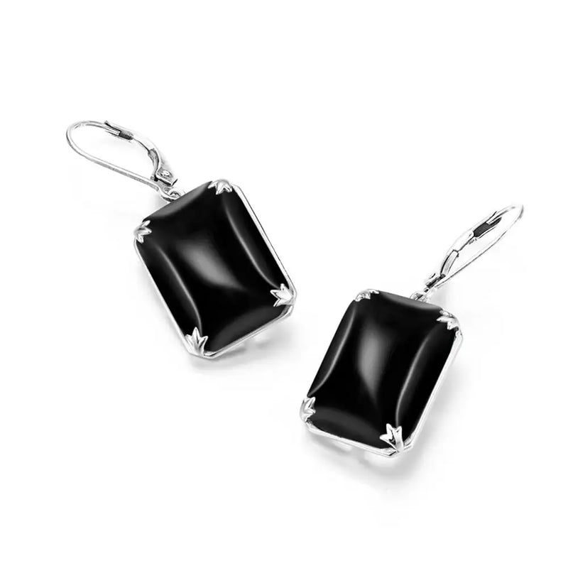 925 Sterling Silver Black Onyx Drop Earrings for Women