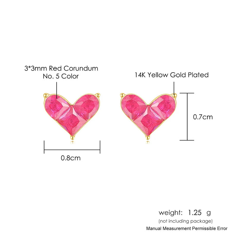 925 Sterling Silver Synthetic Corundum Heart Stud Earrings for Women